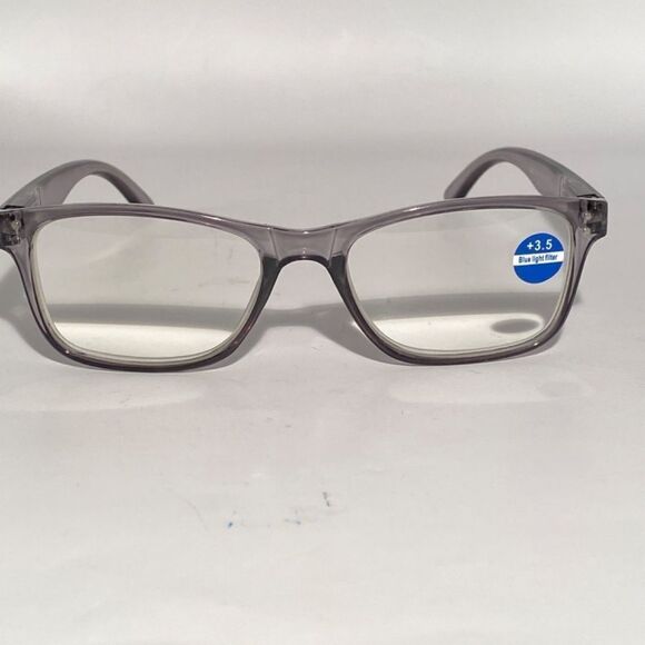 1434 Helen 3.5 Reading Glasses Thin Rectanle Bluelight Filter Gray Frames NWT - Picture 3 of 9
